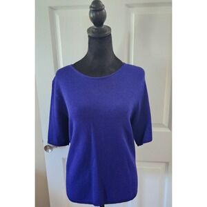 Anne Pedersen Short Sleeve Jewel Neck Sweaters In Purple Size LG